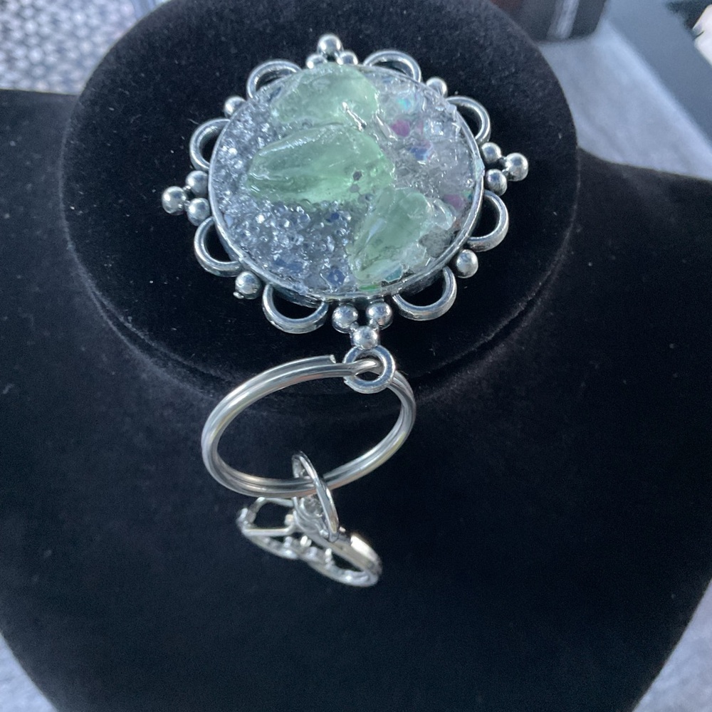 New, Elegant Handcrafted Silver and Green Sea Glaaa Keychain or Bag Charm
